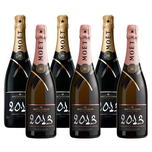Mixed Case of Moet And Chandon Vintage Brut and Vintage Rose (6x75cl)